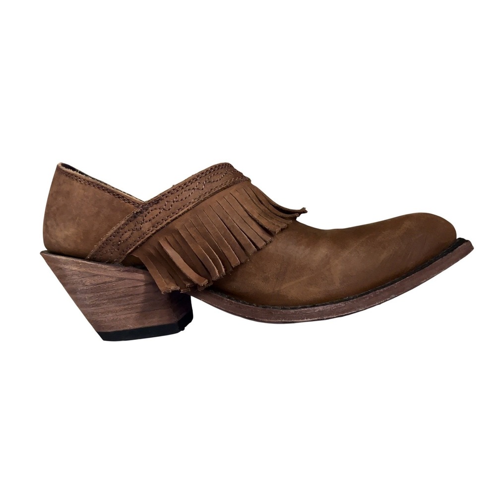 LIBERTY Black Fringe Brown Leather Ankle Boots‎ Women's Size 7